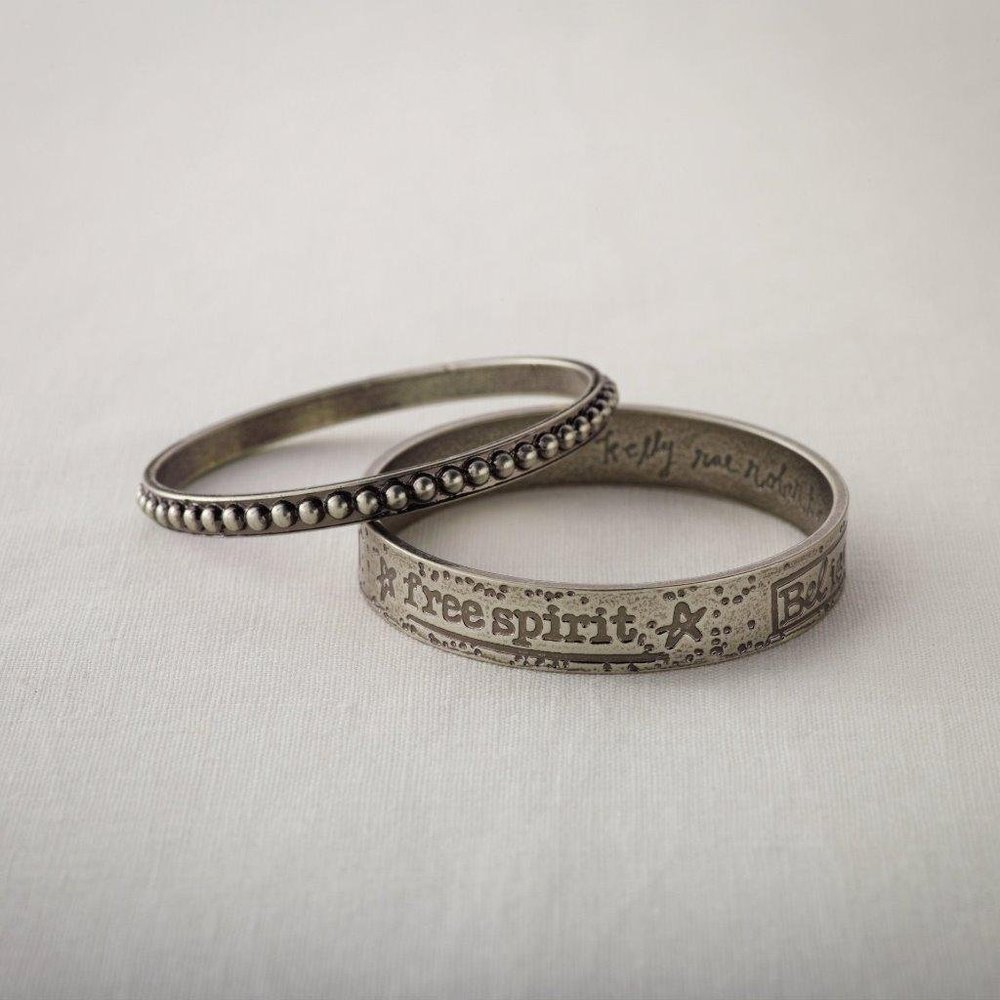 Kelly Rae Roberts Silver Message Bangles Free Spirit Set of Two New